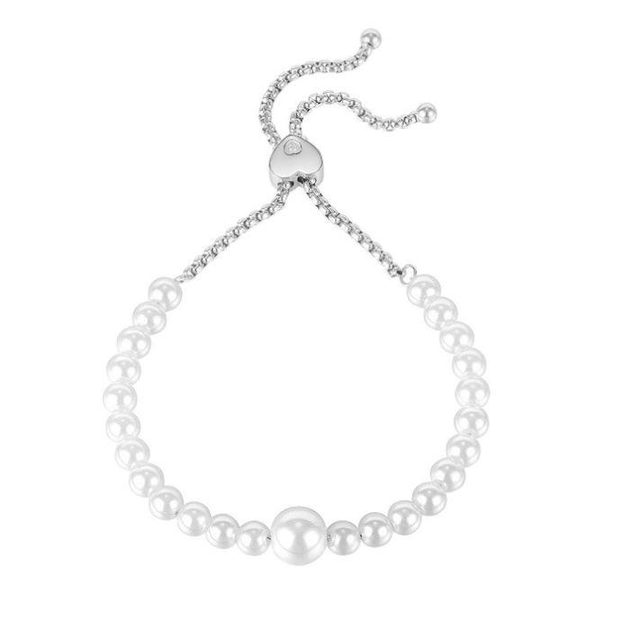 Lắc Tay Ngọc Trai Nhân Tạo Dây Rút Titan Ko Đen TT 4167