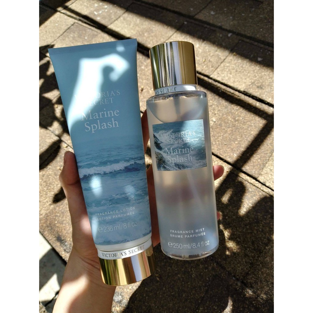 COMBO xịt thơm và Tuýp dưỡng ẩm Victoria Secret -MARINE SPLASH( tem nhãn đầy đủ)