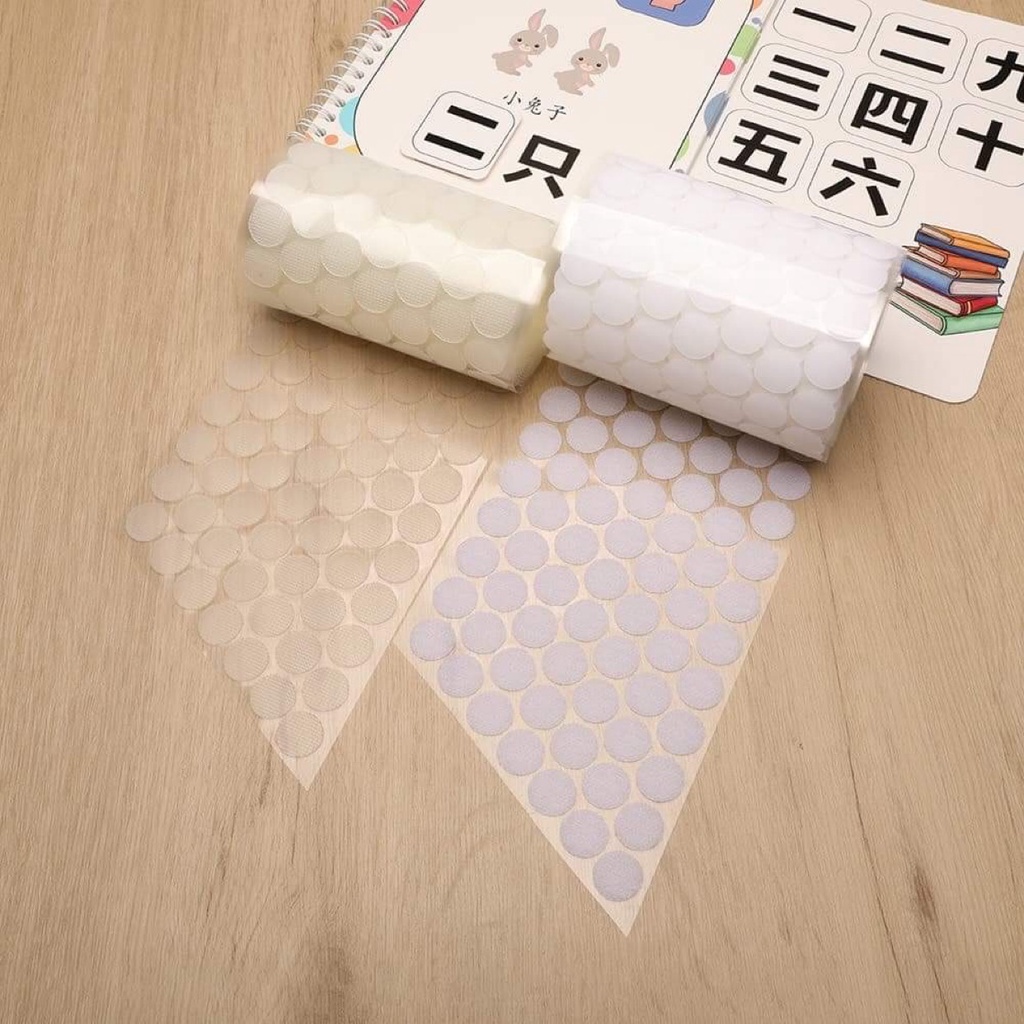 Băng dính gai velcro 1.5cm TRONG SUỐT không che hình ảnh dùng trong học liệu bóc dán nhiều lần