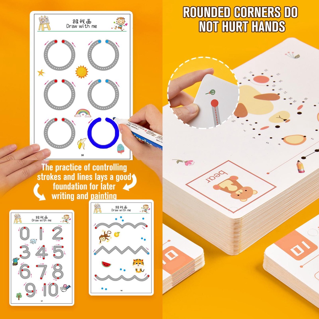 WIPE CLEAN TRACING WORKSHEETS BOOK 32-136 PAGES FOR KIDS PEN CONTROL STROKE WRITING ALPHABET NUMBER DOT TO DOT HOMESCHOOLING