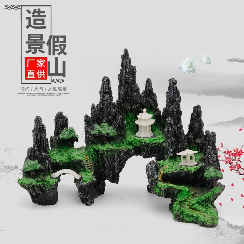 Mô hình hòn non bộ núi đá thủy sinh phụ kiện bể cá - non bộ trang trí hồ cá