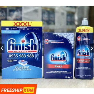 Combo 100 viên rửa bát Finish + Nước bóng Finish 750ml + 1.5kg Muối rửa chén finish ( Đức )