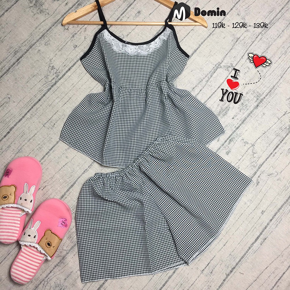 DOMIN - Bộ Ngắn Vải Kate Kiểu Babydoll Caro Form dưới 49kg | BigBuy360 - bigbuy360.vn