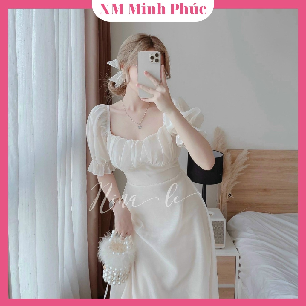 Đầm Cổ Vuông Tay Phồng Thiết Kế Dự Tiệc , Đi Chơi Sang Chảnh Chất Liệu Voan Mềm Mại Nhẹ Nhàng Thời Trang Nữ Minh Phúc