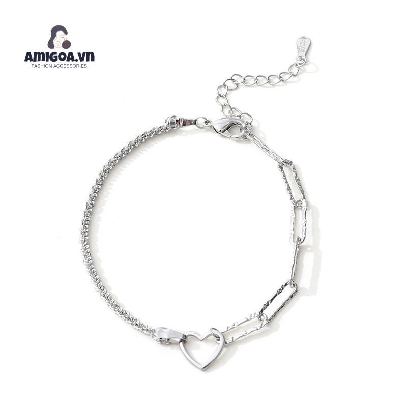 ✨✨ Vòng Tay Thiết Kế Rỗng Không Đối Xứng Hình Trái Tim Lấp Lánh Thời Trang Cho Nữ