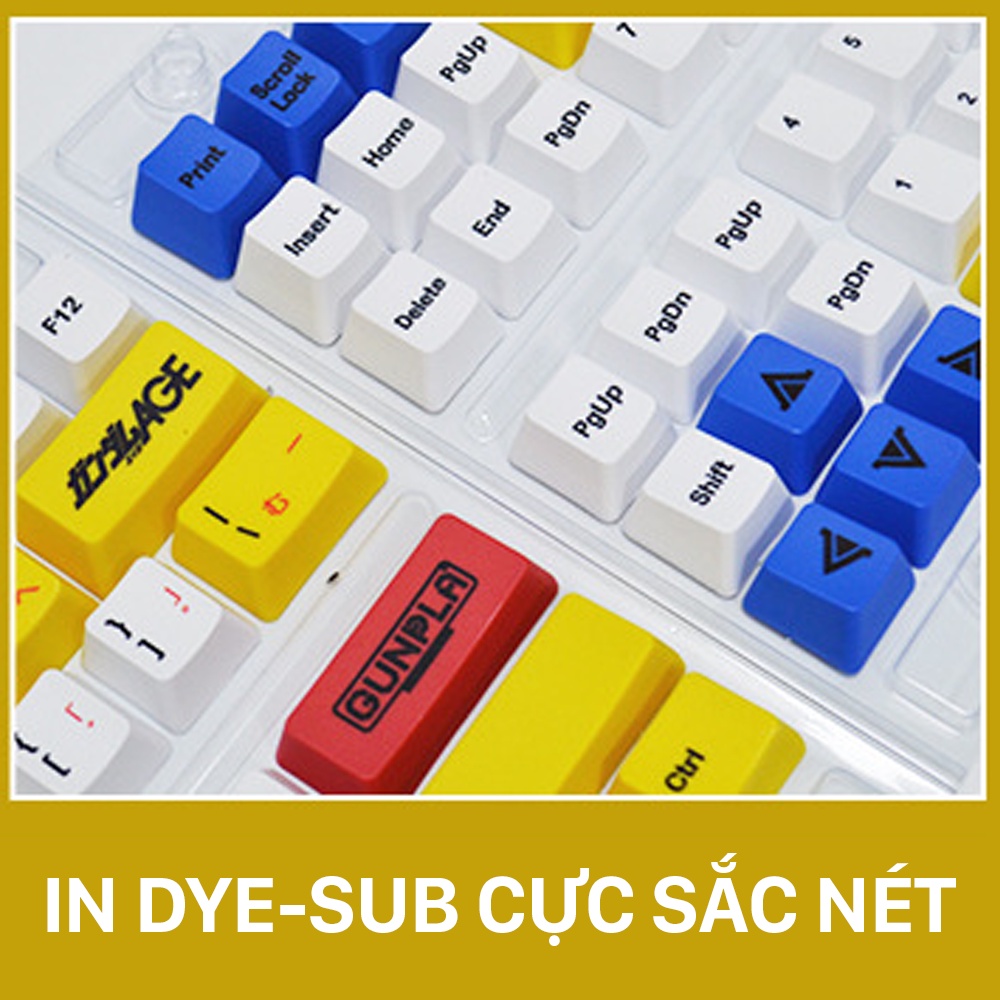 Keycap Yellow Gundam nhựa PBT cao cấp, Profile OEM, in Dye Sub 123 Nút