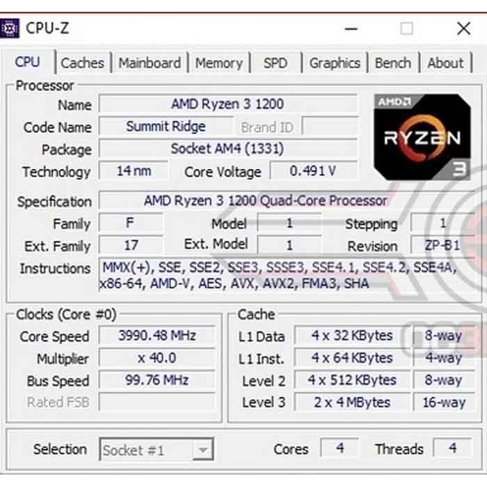 CPU AMD Ryzen 3 1200 Up to 3.4Ghz/ 10Mb. Bộ vi xử lý Ryzen 3 1200 Hàng qua sử dụng