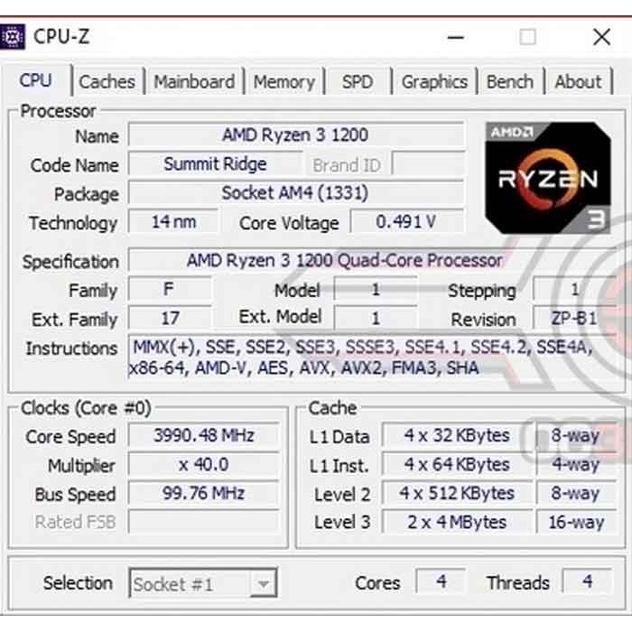 Bộ vi xử lý CPU AMD RYZEN 3 1200 4C/4T 3.1Ghz (TURBO 3.4Ghz) - cpu amd ryzen 3 1200 cũ