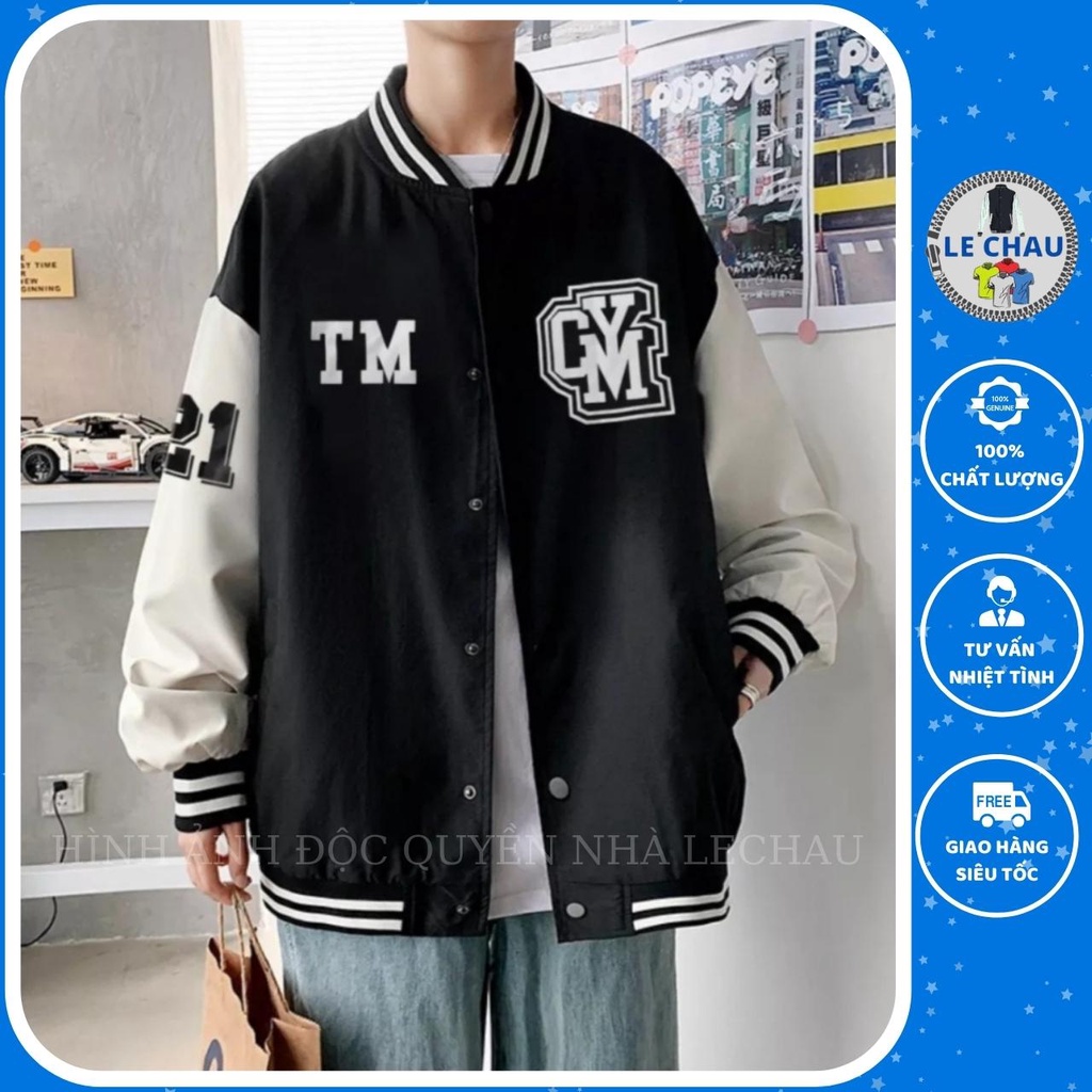 Áo khoác bomber bóng chày nam,nữ form rộng AKD08 LECHAU chất liệu dù 2 lớp bền đẹp