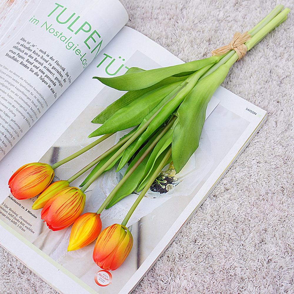 Bó Hoa Tulip Giả Bằng Silicon Mềm Trang Trí Bàn Làm Việc