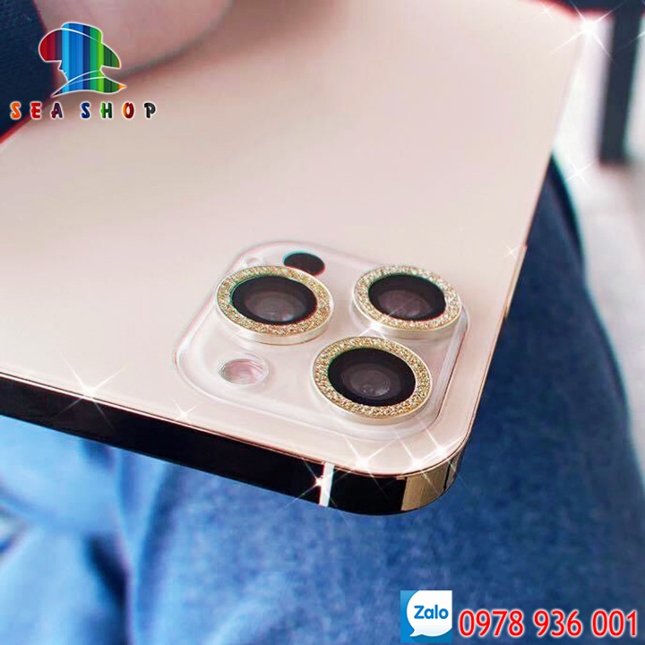 Mắt bảo vệ Camera vân Nhũ cho iPhone 13 Mini, 13, 13 Pro Max -Chất liệu TITAN-Không gây yếu sóng-Kính cường lực full màn