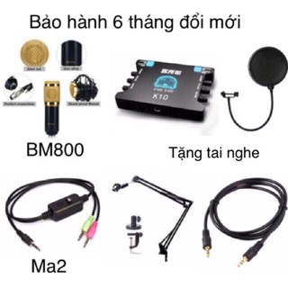 Combo sound card thu âm,Karaoke,dây Livestream, XOX K10,MIC BM800, chân kẹp bàn, màng lọc âm( full bộ)Tặng tai nghe
