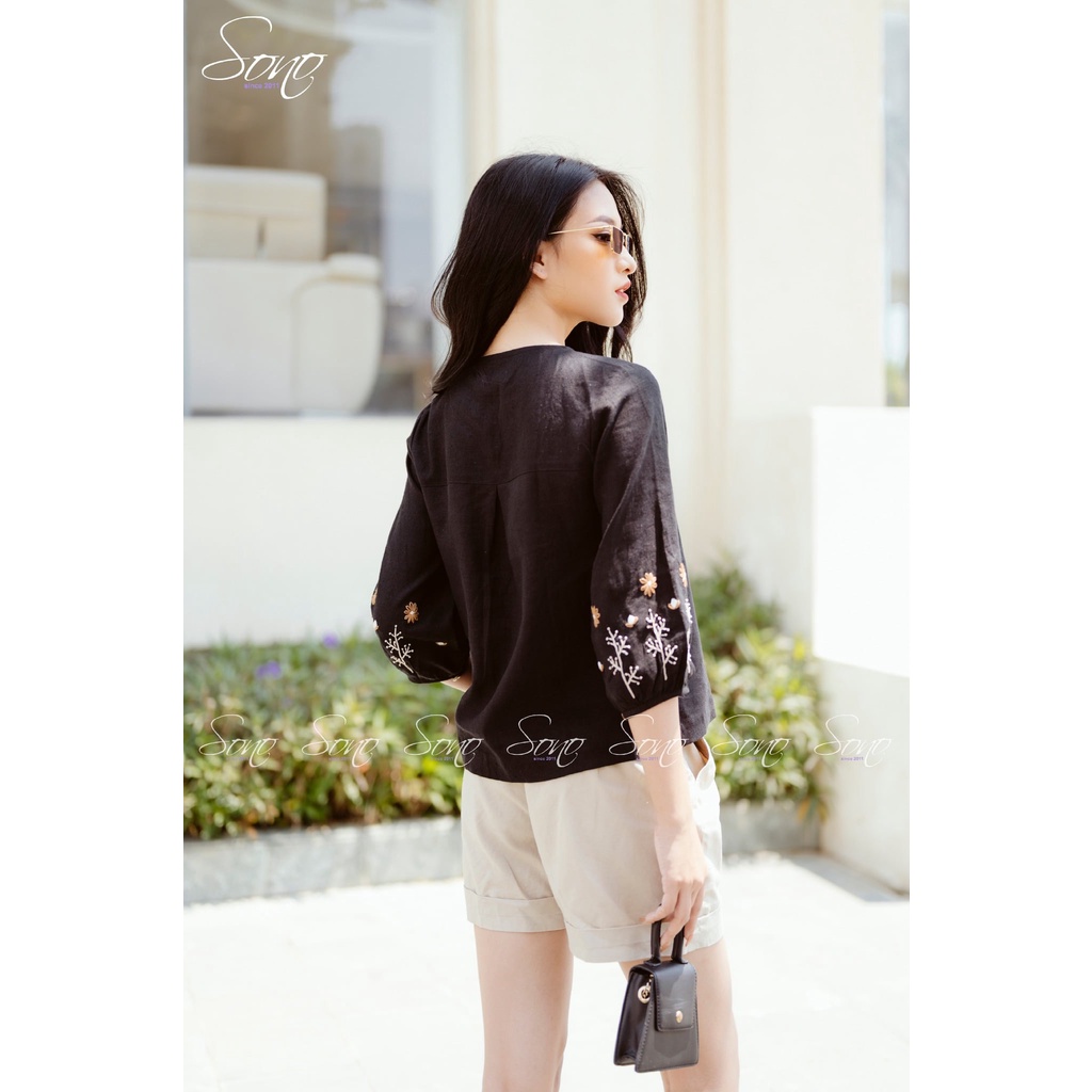 Sono - Áo Thêu 2 Tay Chất Liệu Cao Cấp Tay Lửng Thêu Hoa