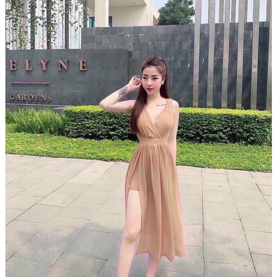 Maxi đi biển cổ tim thời trang vải voan có nhiều màu cho bạn lựa chọn