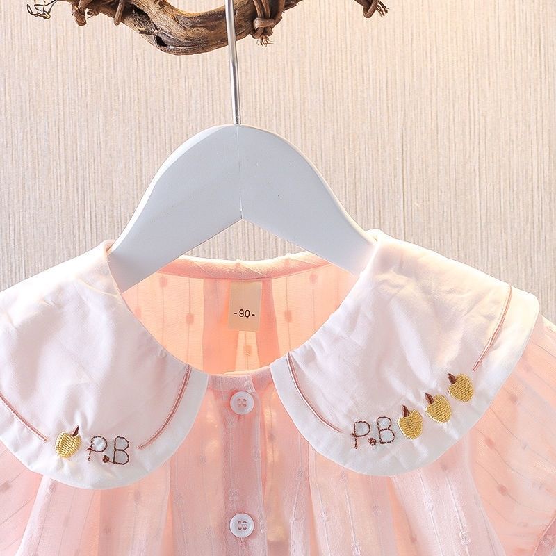 Áo Tay Ngắn Cổ Búp Bê Màu Hồng Thời Trang Mùa Hè Cho Bé Gái