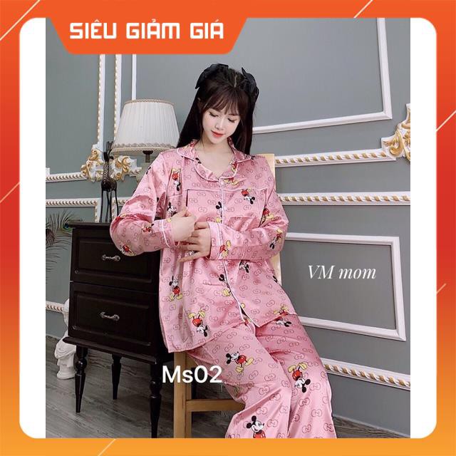 Bộ bầu bộ pijama bầu và sau sinh 2 in1 chất lụa thái cao cấp☘️quần có chun chỉnh☘️bộ sau sinh siêu mềm ☘️Freesize 43~68k