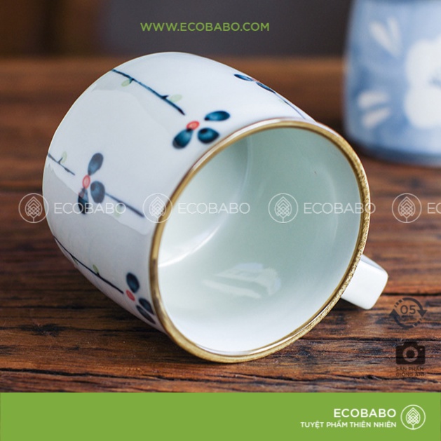 Cốc gốm cốc nước cà phê ăn sáng xuất nhật bản tráng men hoa văn vẽ tay - Ecobabo