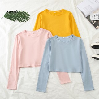 Áo Croptop, áo croptop Tay Dài Cổ Tròn Thiết Kế Dáng Rộng freesize