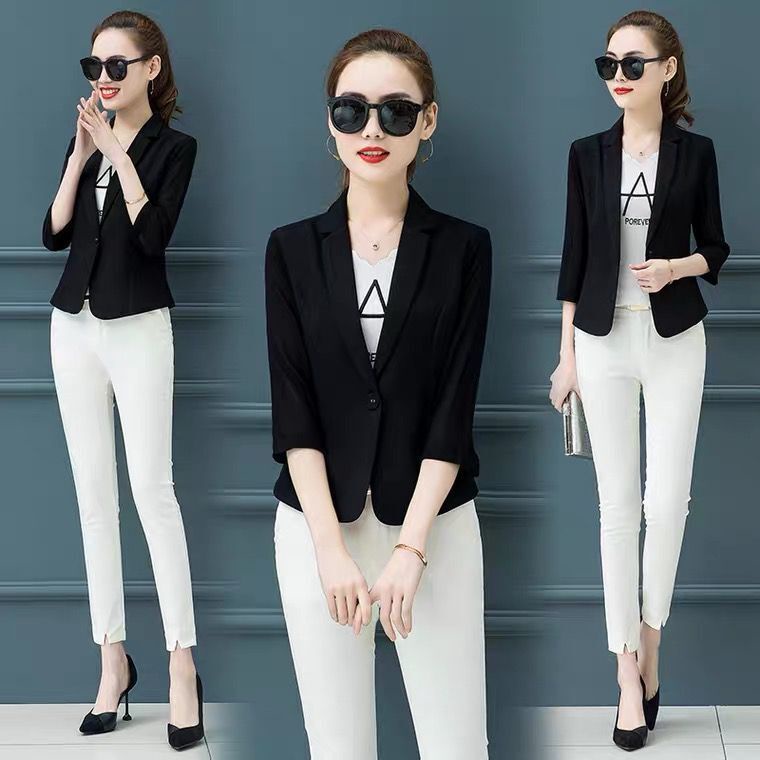 Áo Khoác Vest Màu Đen Dáng Ngắn Phong Cách Hàn Quốc Thời Trang Mùa Hè Cho Nữ