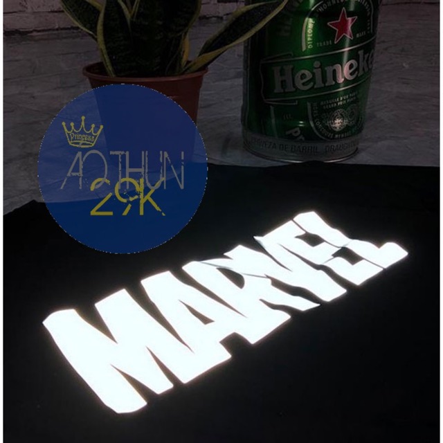 ÁO THUN UNISEX LOGO MARVEL PHẢN QUANG BẠC SIÊU ĐẸP