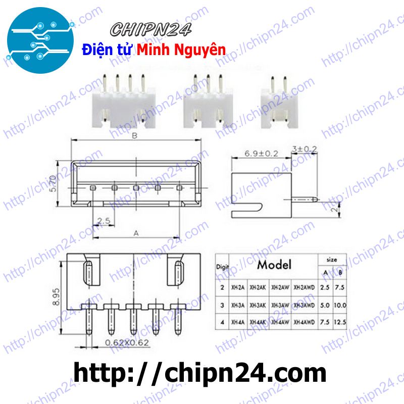 [10 CÁI] Header 8P XH2.54-8P Đực Thẳng