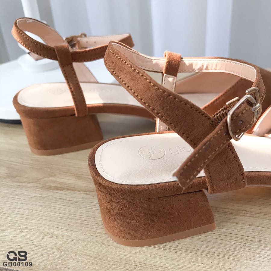 Giày Cao Gót giayBOM Cao 4 cm Da Nỉ Khóa Cài Cổ Chân GB00109