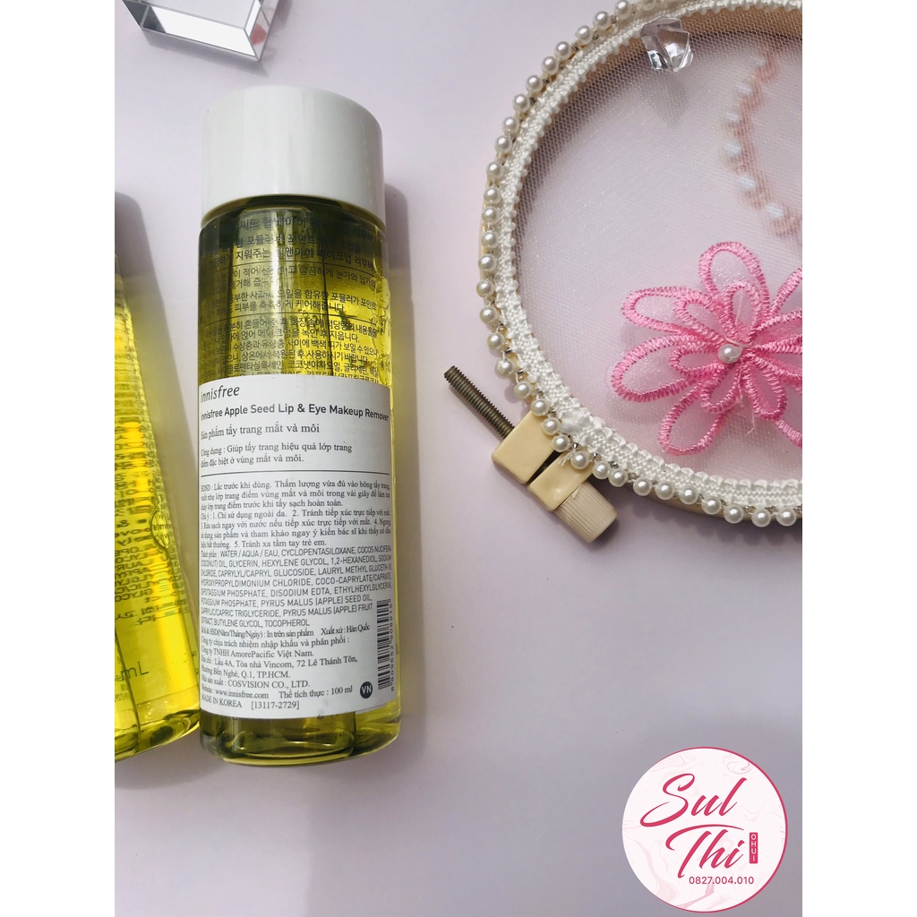 TẨY TRANG TÁO MẮT MÔI INNISFREE APPLE SEED LIP & EYE MAKEUP REMOVER 100ml
