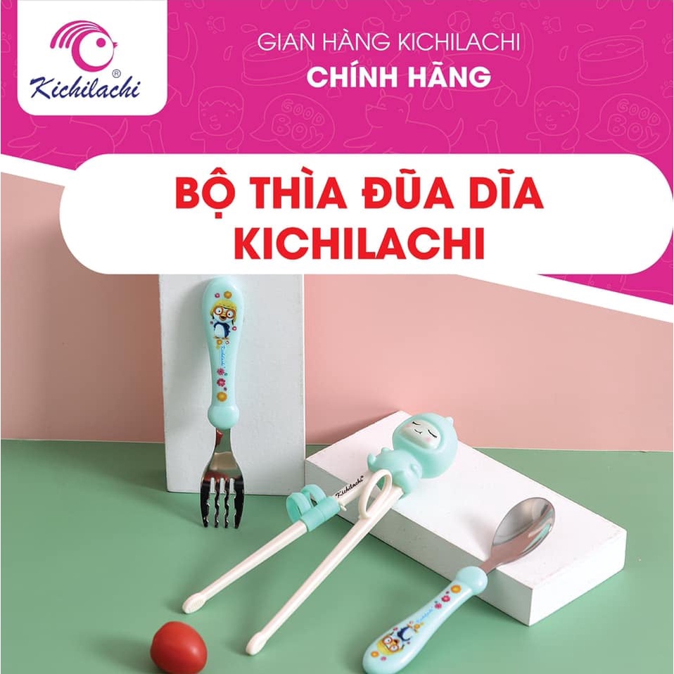 Bộ thìa dĩa đũa cho bé tập ăn Kichilachi CÓ HỘP ĐỰNG cao cấp chính hãng