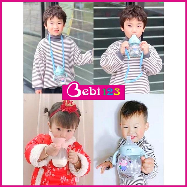 Bình uống nước chống sặc Peppa Duck Beak kèm tay cầm 280ml cho bé tập hút
