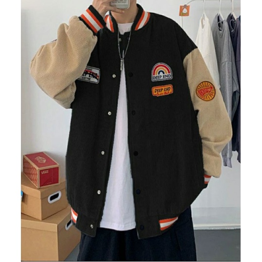 Áo Bomber, Áo khoác nhung tăm DeepEnd cúc bấm nam nữ MND