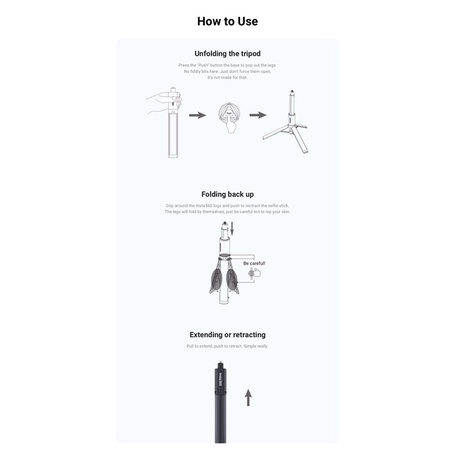 Insta360 2-in-1 Invisible Selfie Stick + Tripod for GO 2, ONE X2, ONE R/R2, ONE X - Gậy 2 trong 1 tàng hình cho Insta360