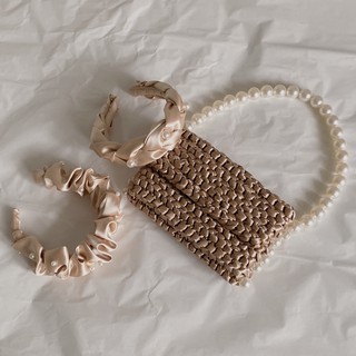 Lily Satin Shouder Bag | Túi kẹp nách dây pearl
