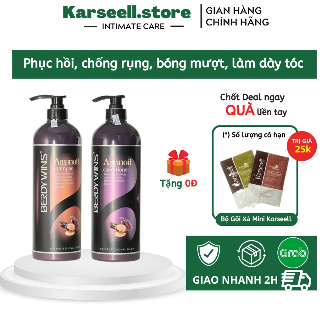Dầu Gội Dầu Xả BERDYWINS ARGAN OIL Italy Bộ Dầu Gội Phục Hồi Cấp Ẩm, Kích Thích Mọc Tóc 500ML*2- NHUNGKS.STORE