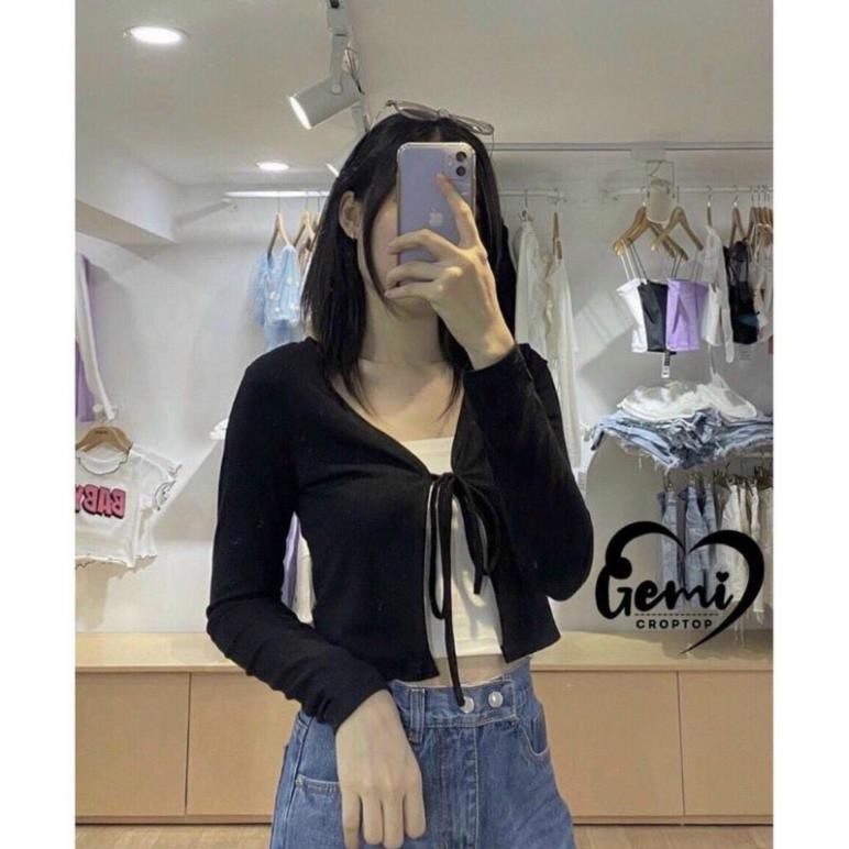 Áo khoác cardigan cột dây croptop - tay dài - hàng vải tốt loại 1