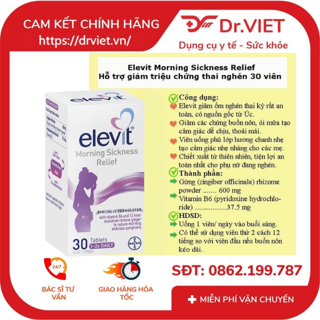 Viên uống chống ốm nghén Elevit - Viên uống hỗ trợ giảm các triệu chứng do ốm nghén, giảm các cảm giác buồn nôn và nôn