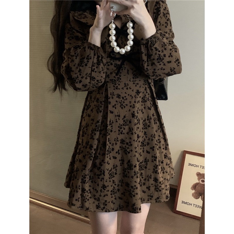 Đầm Perty in hoa phối bèo thời trang vintage xinh xắn cho nữ