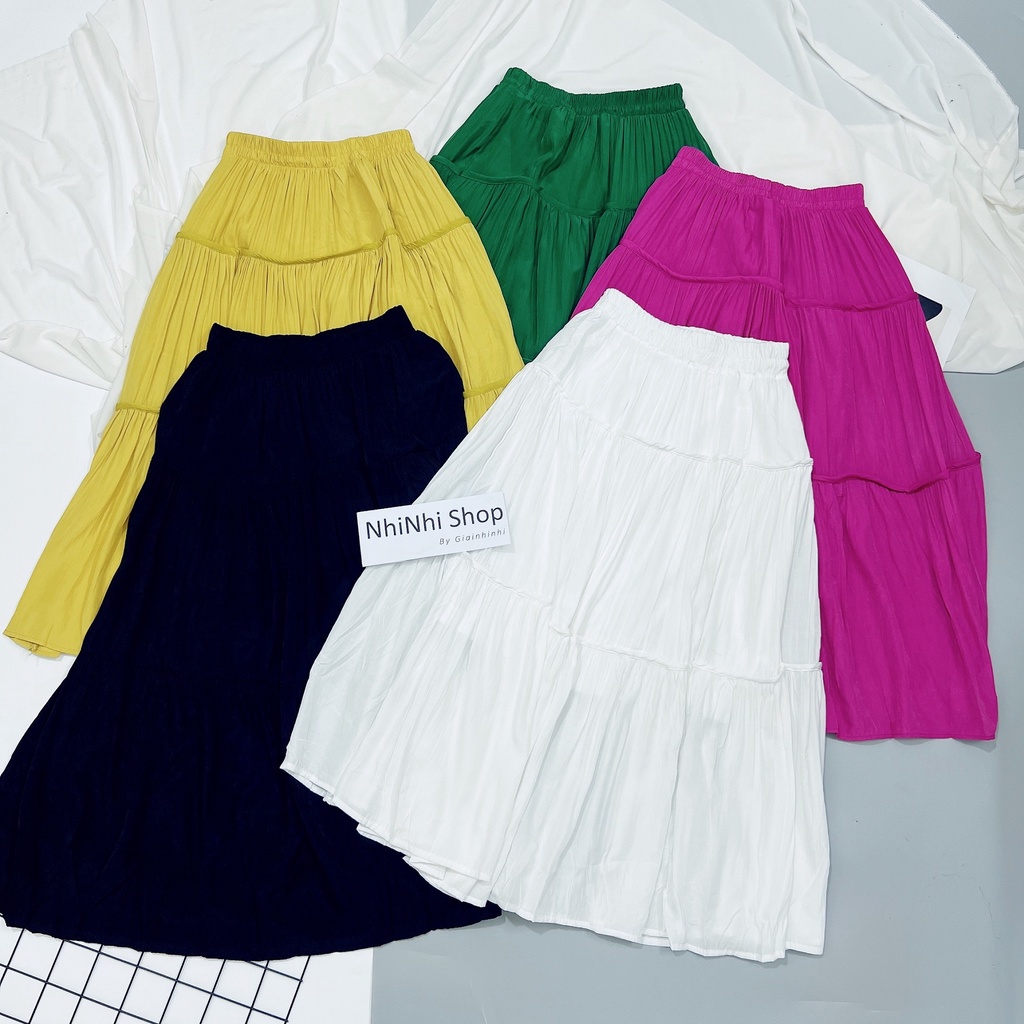 Chân váy xòe dáng dài chất thô mềm, Chân váy maxi cạp chun CV1804 - NhiNhi Shop