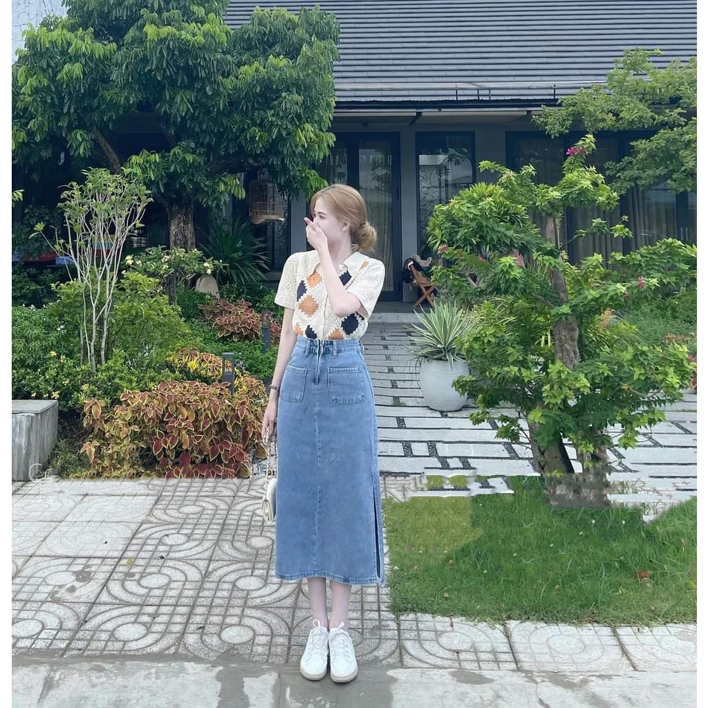 Chân váy jean dáng dài siêu xinh