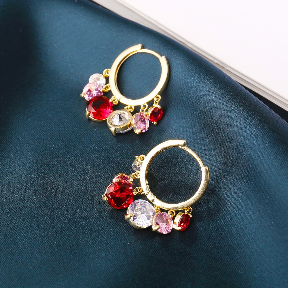 Bông tai Pinkdudu PD625 dạng vòng phối tua rua đính đá zircon màu sắc ngọt ngào thời trang cho nữ