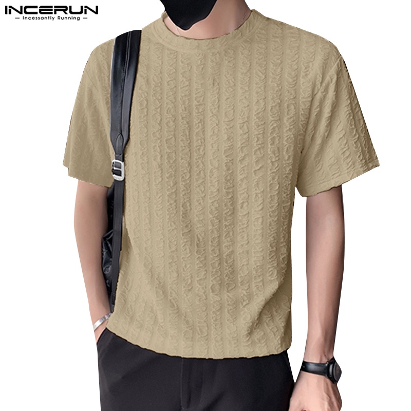 Áo thun INCERUN tay ngắn cổ thuyền phong cách cổ điển cho nam