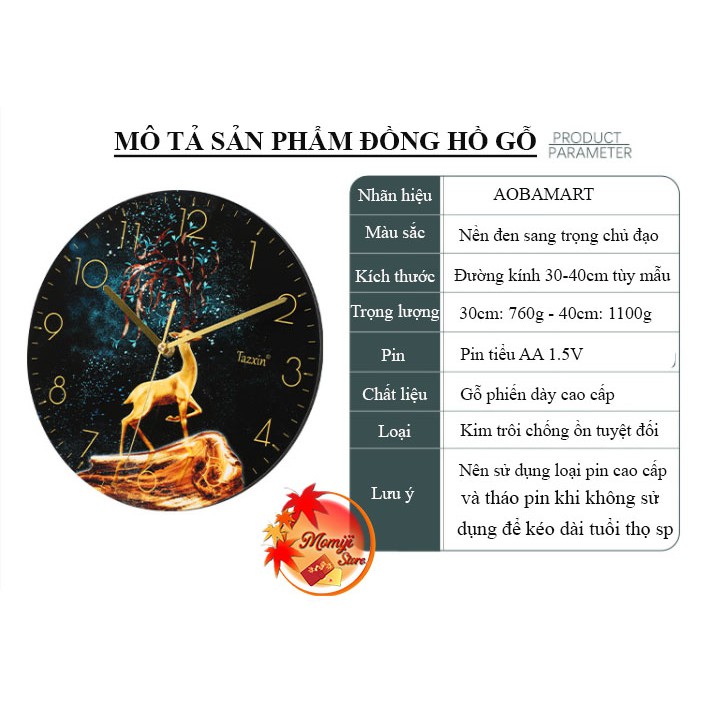 [Hot 2021] Đồng hồ gỗ treo tường dày cao cấp kim trôi 30-40cm