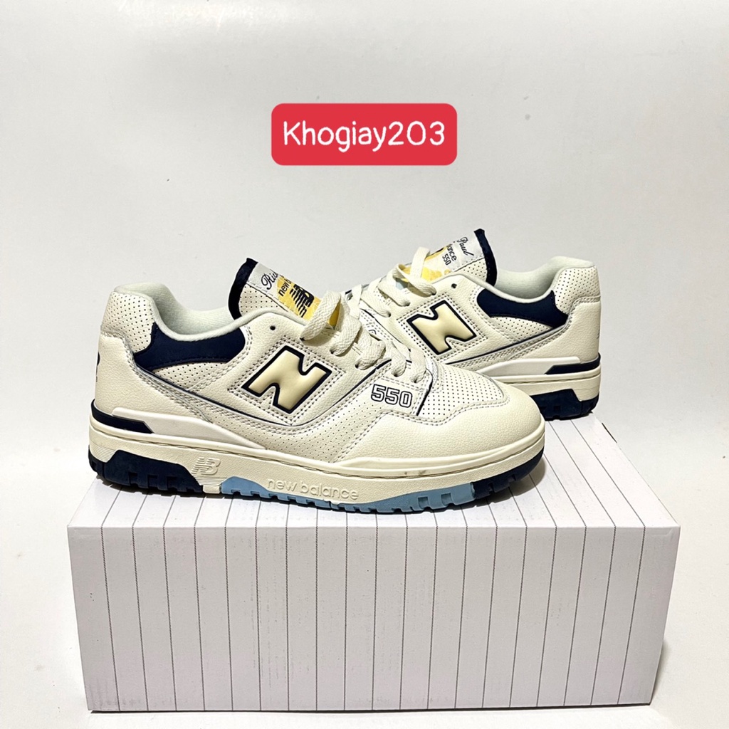 giày newbalance 550 kem vàng đế xanh biển cao cấp mới