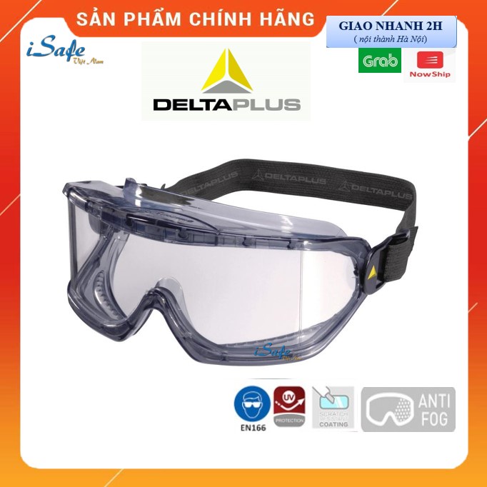 Kính bảo hộ chống hóa chất Deltaplus Galeras, kính dẻo chống đọng sương, bụi bẩn, ngăn chặn tia UV bảo vệ mắt toàn diện