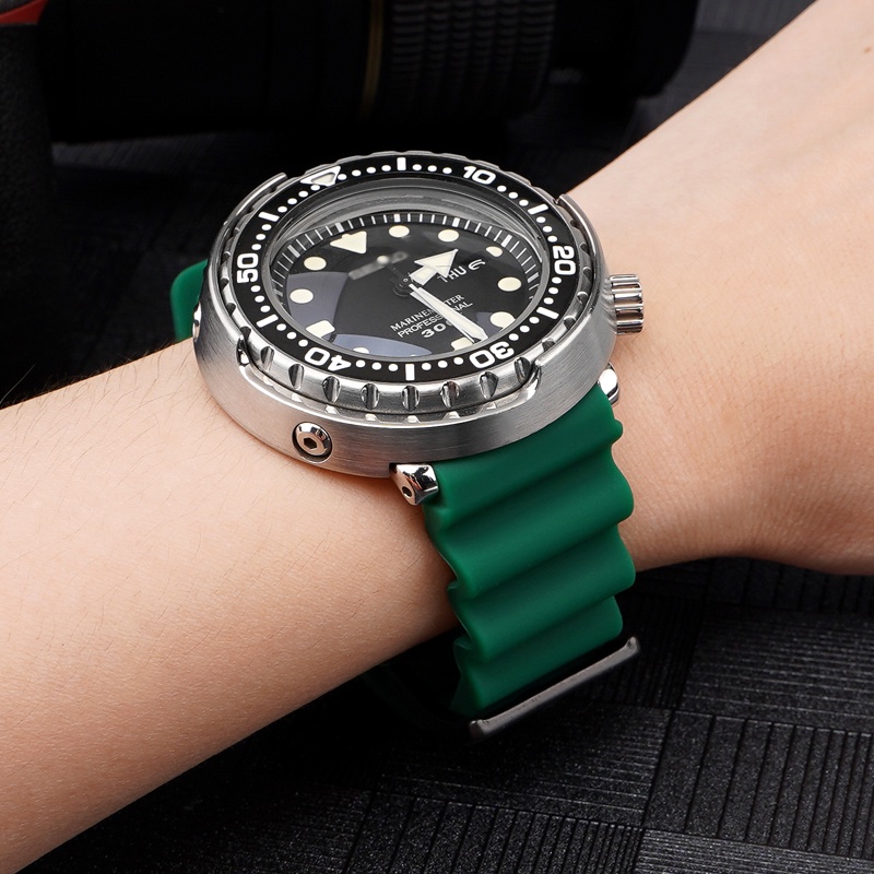 Dây Đeo Silicon Có Vòng Kim Loại 22mm Thay Thế Cho Đồng Hồ Seiko Prospex SKX007 Tuna Sumo