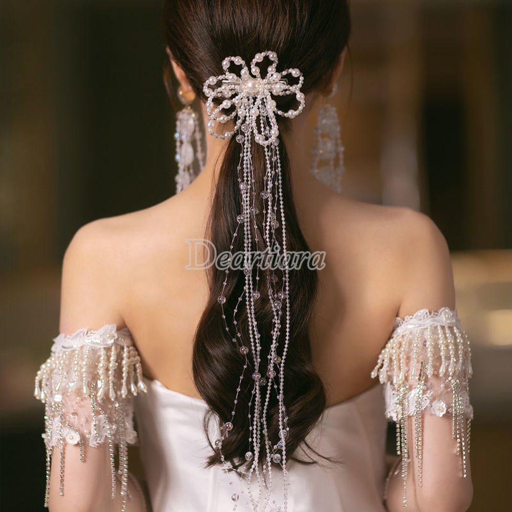 Trâm Cài Tóc Hoa Đính Ngọc Trai Thiết Kế Thời Trang Cho Cô Dâu