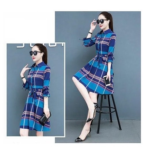 Đầm Kẻ Bubery Cổ Đức, Chất Vải Nhập Hàn Cao Cấp, Thoáng Mát, Phong Cách Lịch Sự da27