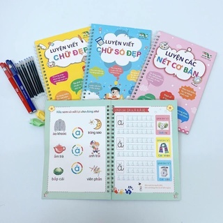 Bộ 3 Vở Tập Viết Dập Rãnh, Mực Tự Xóa - Chuẩn Tiếng Việt Và Ngòi - Dành Cho Bé Mới Tập Viết