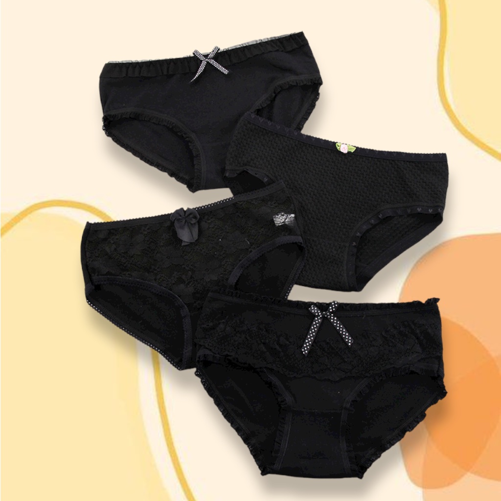 Set 4 quần lót nữ cotton ren đen mẫu 2