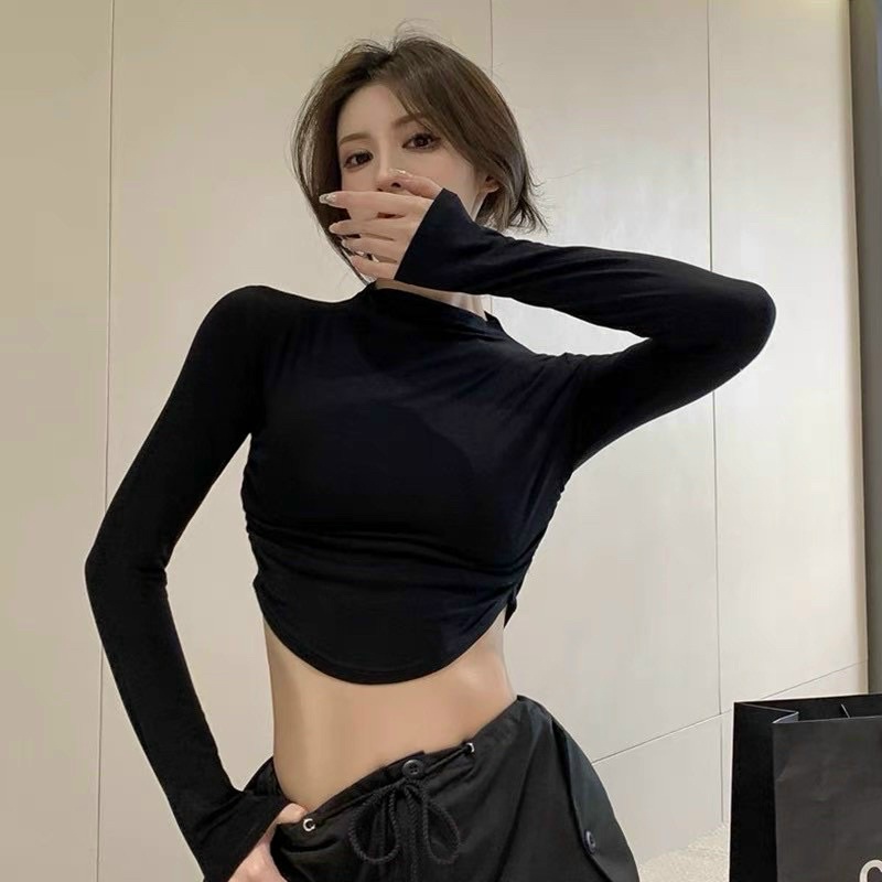 ÁO CROPTOP CỔ LỌ TÀ V TAY DÀI THU ĐÔNG