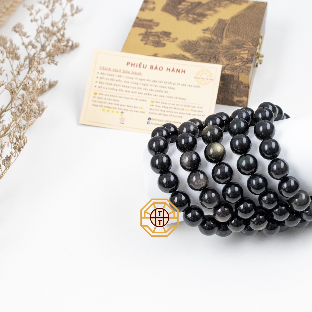 Vòng tay phong thuỷ Đá Núi Lửa Ánh Bạc [TẶNG HỘP GỖ] May Mắn Bình An cho nam nữ mệnh Thuỷ Kim Mộc - Phong Thủy Tây Tạng